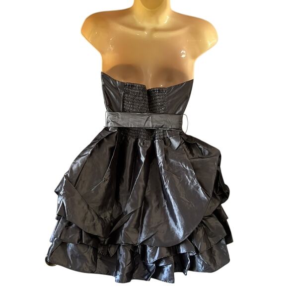 Poetry Clothing Silver Metallic Strapless Tiered Mini Dress with Sash - Picture 3 of 12